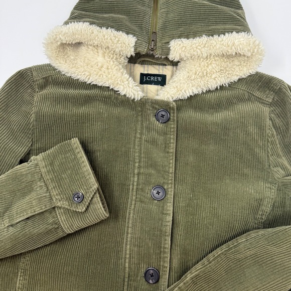 J. Crew Jackets & Blazers - Vintage J. Crew Green Corduroy Hooded Jacket Sherpa Lined Womens Medium